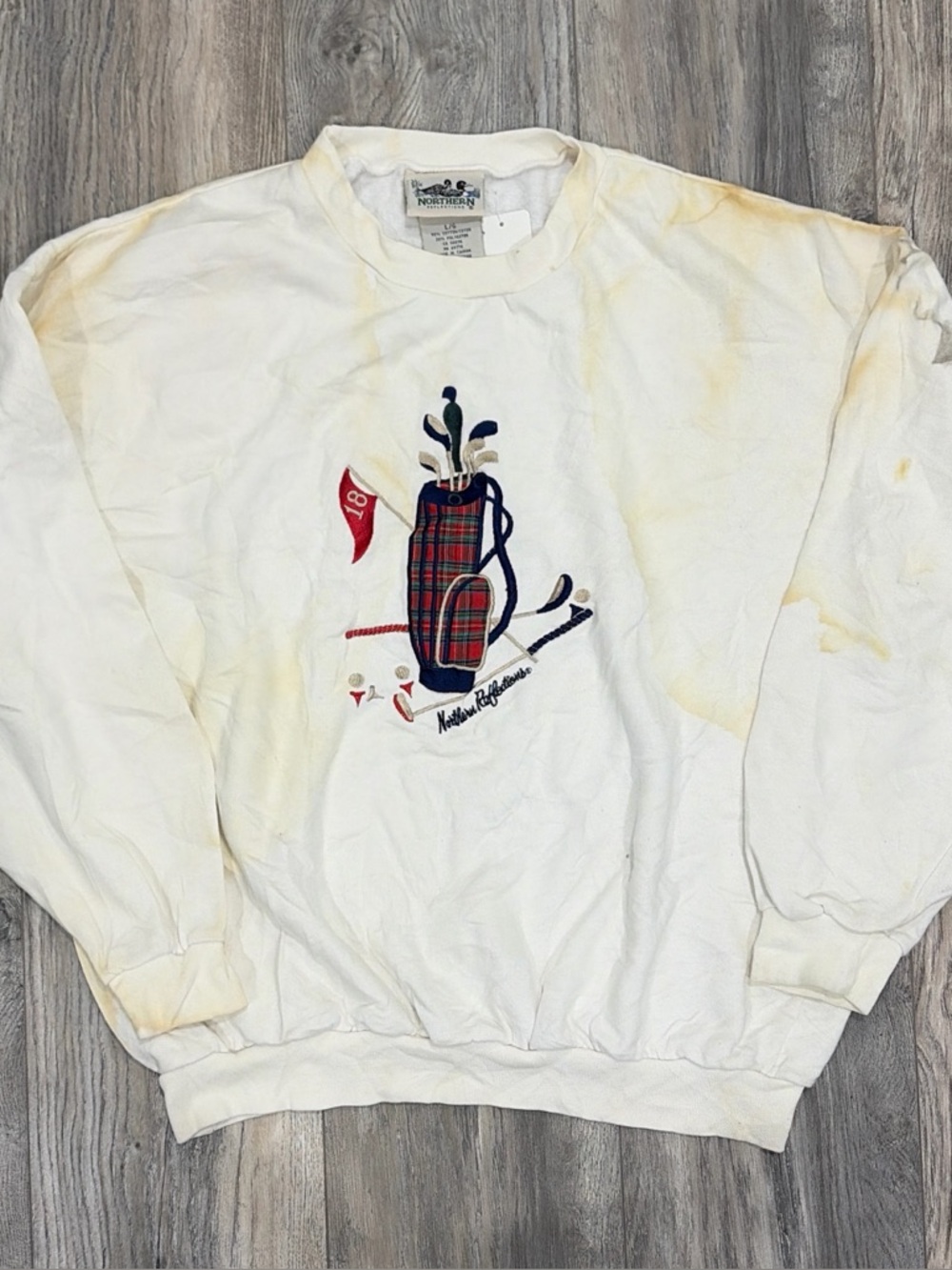 Vintage Northern Reflections Golf Graphic Sweatshirt Cream Large